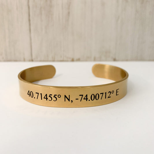 GPS Coordinates bracelet for men, Mens cuff bracelet gold, Mens gift, Christmas gift idea, Gift for him, Mens jewelry, custom cuff bracelet