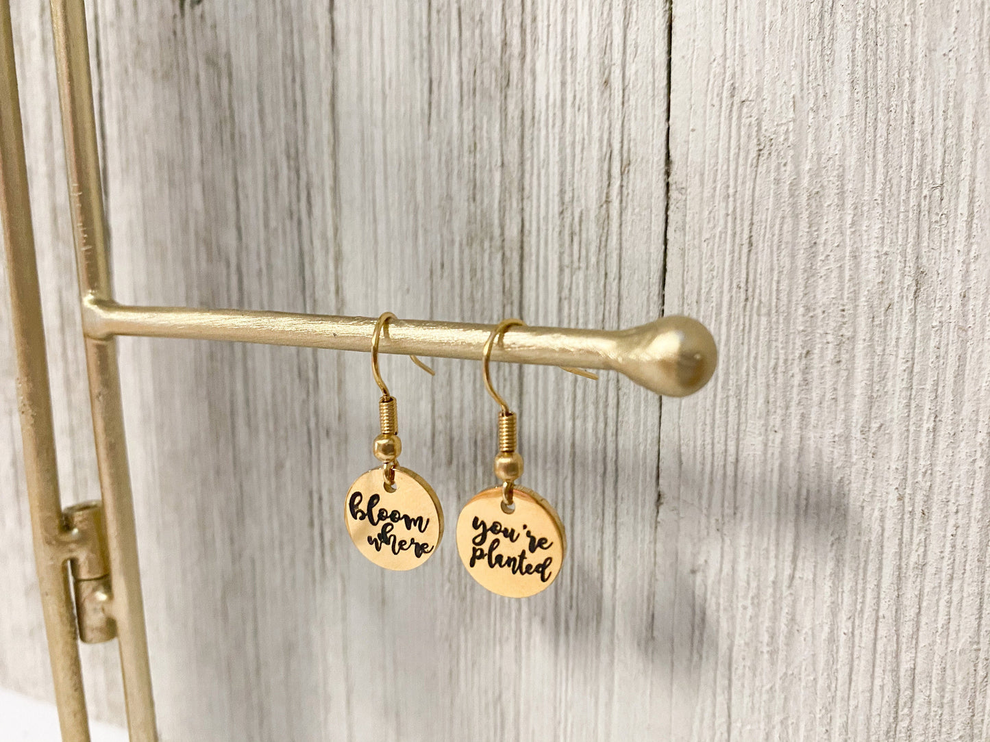 Bloom Where You're Planted, Dainty Gold Earrings, Gift For Her, Gold Disc Earrings, Engraved Earrings, Girls Birthday Gift, Graduation Gift