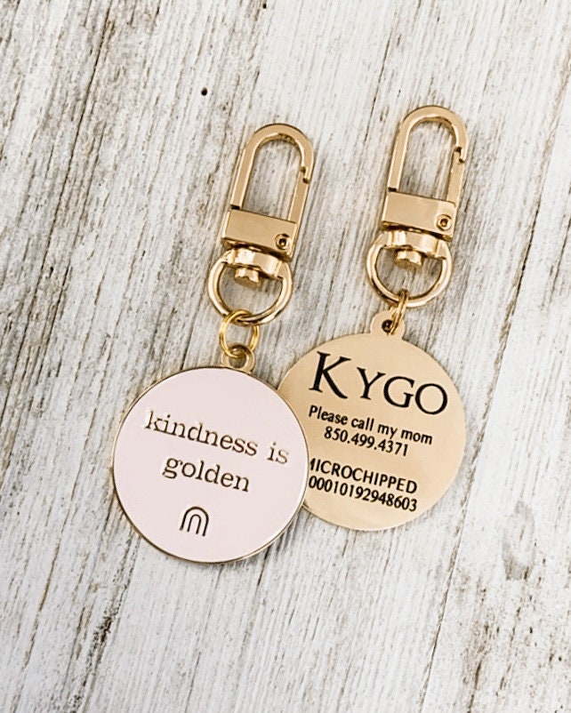 Kindness Is Golden Dog Tag, Blue Gold Pet ID Name Tag, Custom Engraved Dog ID Tag, Retriever Pet Tag, Dog Collar Tag, Personalized Dog Tags