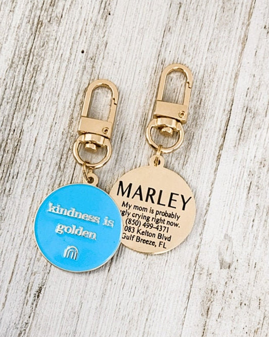 Kindness Is Golden Dog Tag, Blue Gold Pet ID Name Tag, Custom Engraved Dog ID Tag, Retriever Pet Tag, Dog Collar Tag, Personalized Dog Tags