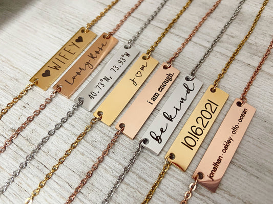 Gold Bar Necklace, Custom Name Necklace, Necklace with Nameplate, Personalized Bar Necklace, Gift for Her, Custom Necklace, Initial Necklace