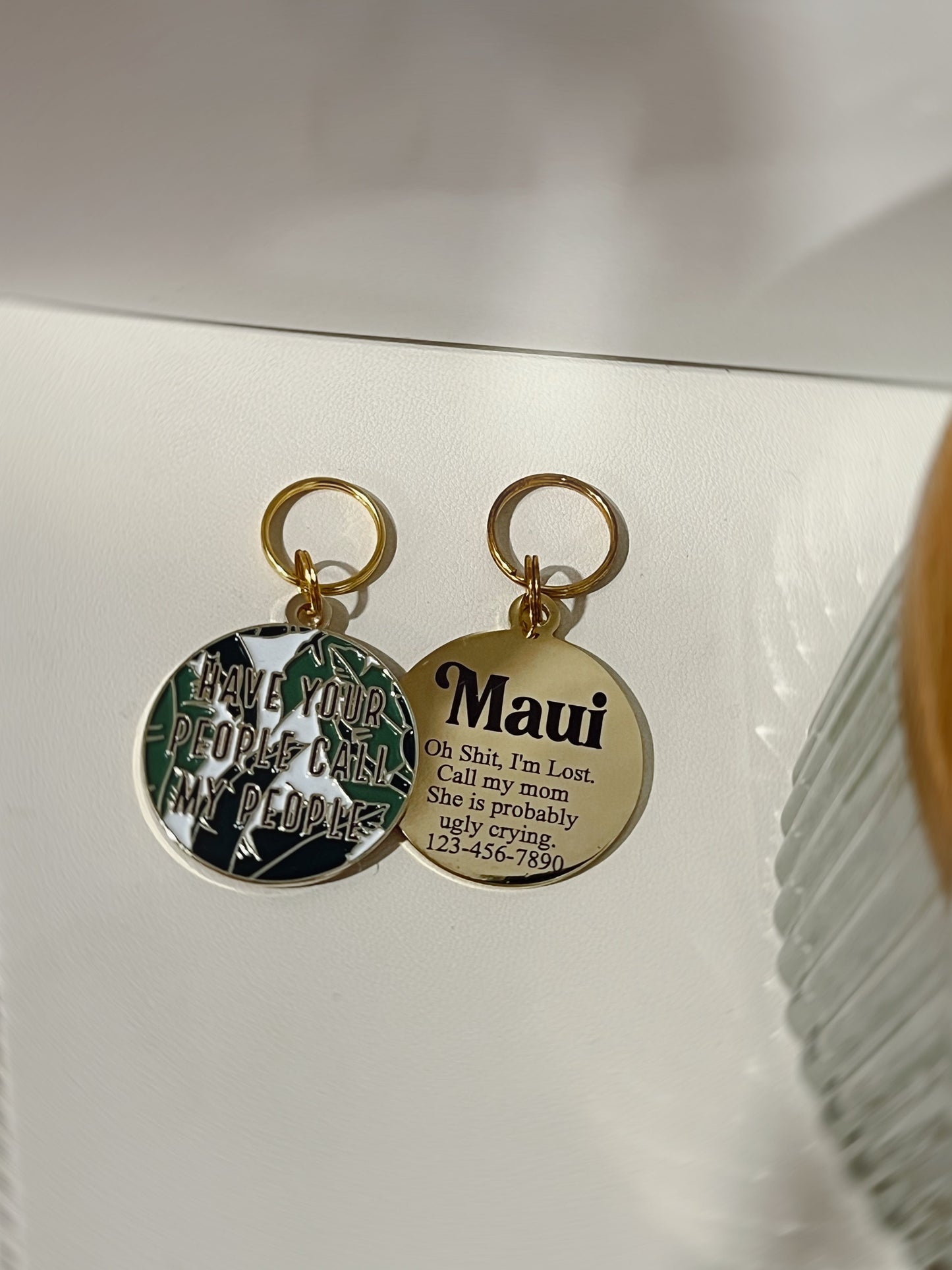 Have Your People Call My People Dog Tag, Green, Gold Palm Leaf Pet ID Tag, Personalized Pet Tag, Engraved Dog ID Tag, Custom Dog Name Tags