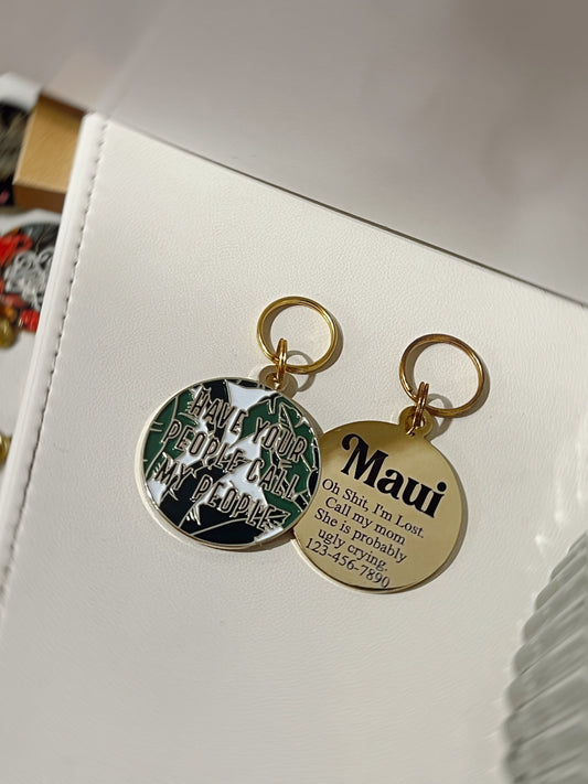 Have Your People Call My People Dog Tag, Green, Gold Palm Leaf Pet ID Tag, Personalized Pet Tag, Engraved Dog ID Tag, Custom Dog Name Tags