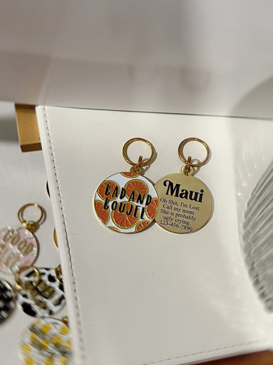 Bad and Boujee Dog Tag, Oranges, Gold Pet ID Tag, Personalized Dog Tag, Dog ID Tag, Custom Pet Tag, Name Tag for Dogs, Engraved Dog Tags