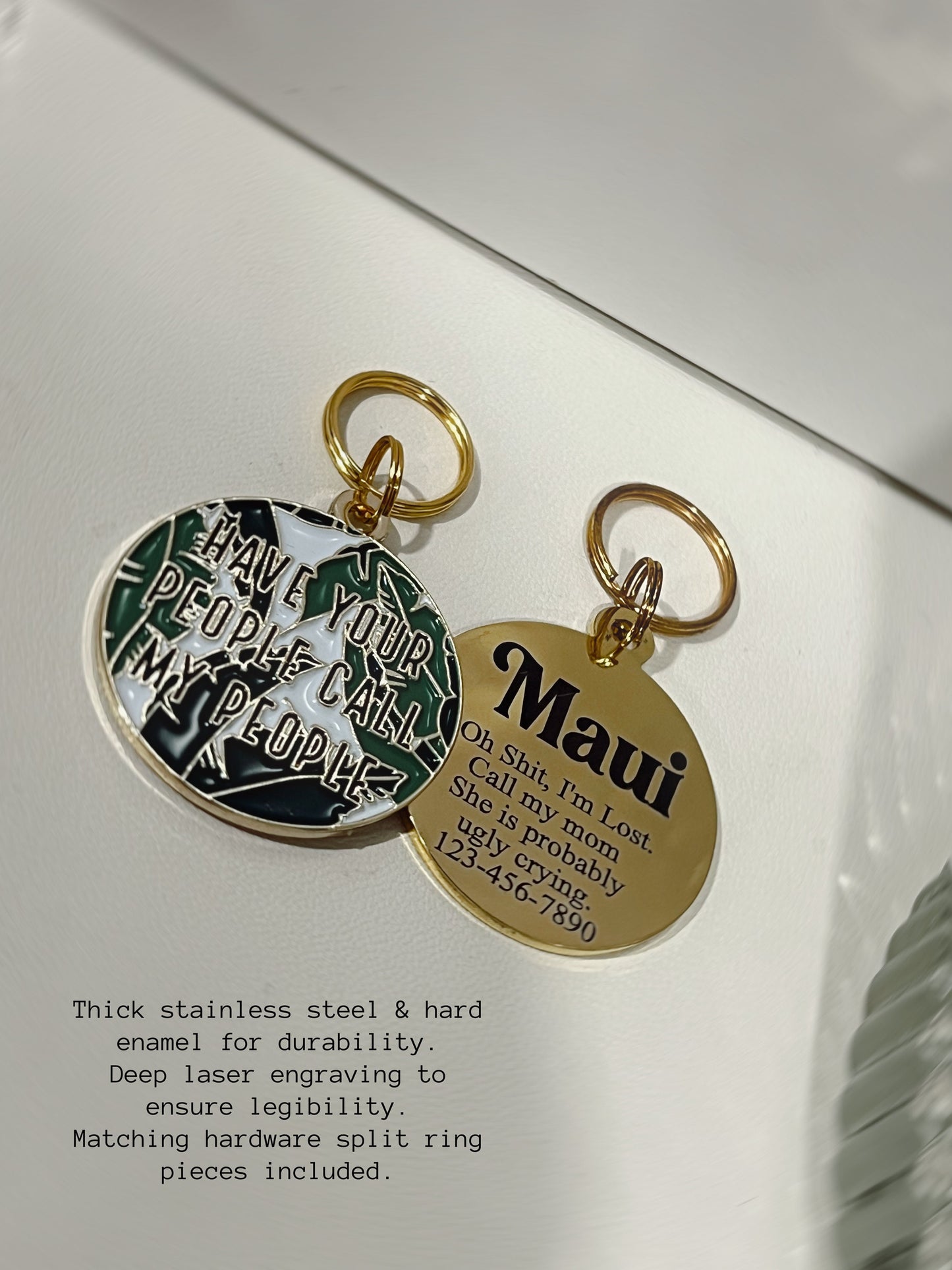 Have Your People Call My People Dog Tag, Green, Gold Palm Leaf Pet ID Tag, Personalized Pet Tag, Engraved Dog ID Tag, Custom Dog Name Tags