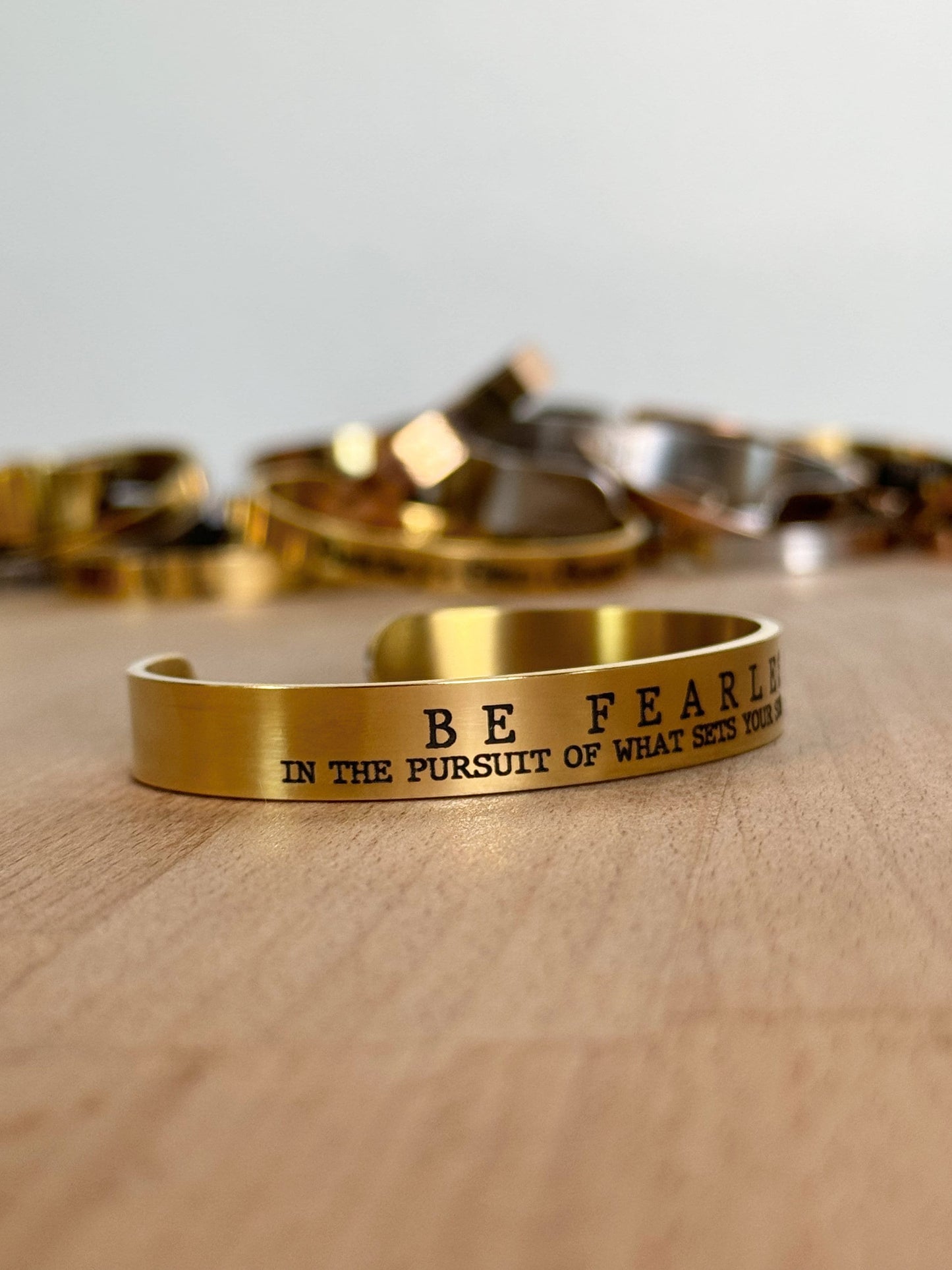 Motivational Graduation Gift, Chunky Gold Cuff Bracelet, Be Fearless In The Pursuit of What Sets Your Soul On Fire, Congratulations Gift