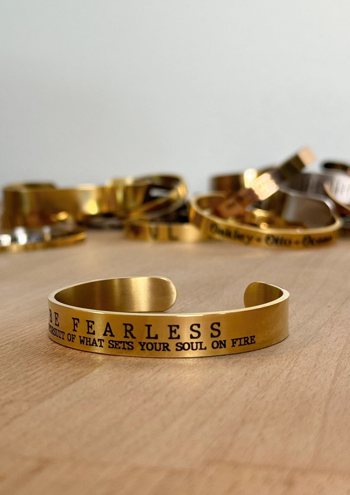 Motivational Graduation Gift, Chunky Gold Cuff Bracelet, Be Fearless In The Pursuit of What Sets Your Soul On Fire, Congratulations Gift
