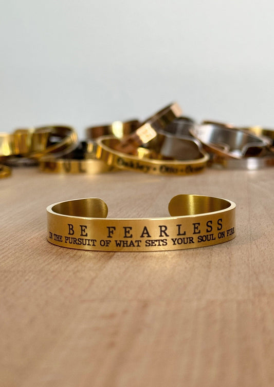 Motivational Graduation Gift, Chunky Gold Cuff Bracelet, Be Fearless In The Pursuit of What Sets Your Soul On Fire, Congratulations Gift