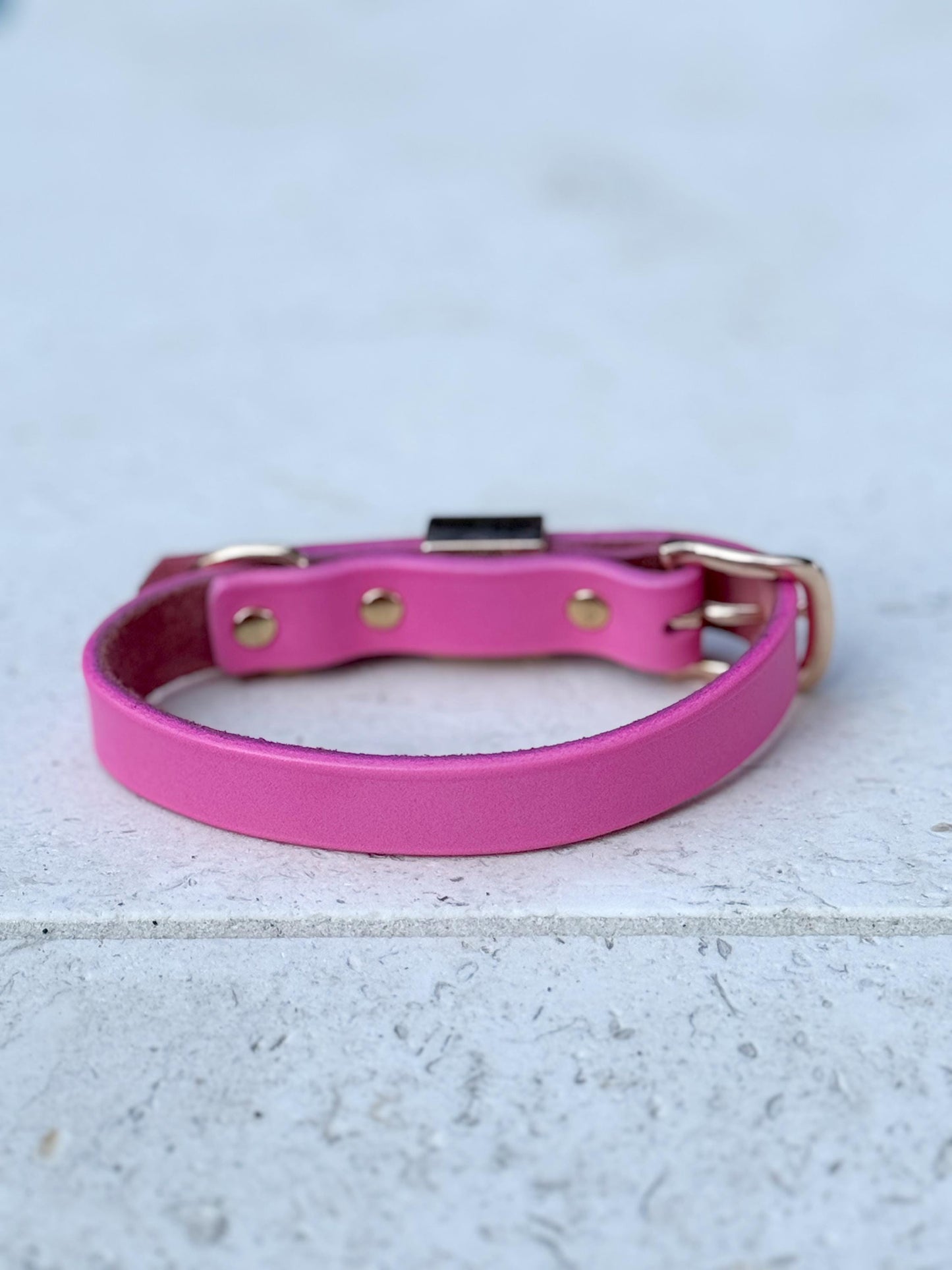 Pink Leather Dog Collar, Personalized Pet Collar, Brass Plate Collar for Dogs, Custom Collar, Engraved Collar, Personalized Collar for Dogs