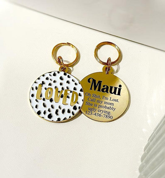 Black and White Dog Tag, Custom with Name Dog ID Tag, Pet Tags for Dogs, Personalized Loved Tag, Loved Dog Tag, Gold Dog Name Tags, Pet IDs