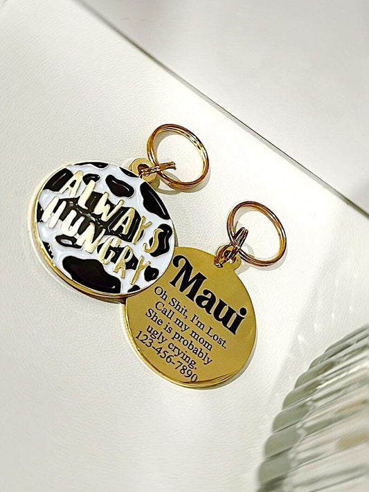 Custom Cow Print Dog Tag, Pet Tag Personalized, Gold Dog ID Tags, Pet ID Tag Customized, Black and White Dog Tag, Pet Accessories for Dogs