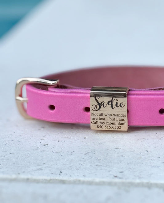 Pink Leather Dog Collar, Personalized Pet Collar, Brass Plate Collar for Dogs, Custom Collar, Engraved Collar, Personalized Collar for Dogs