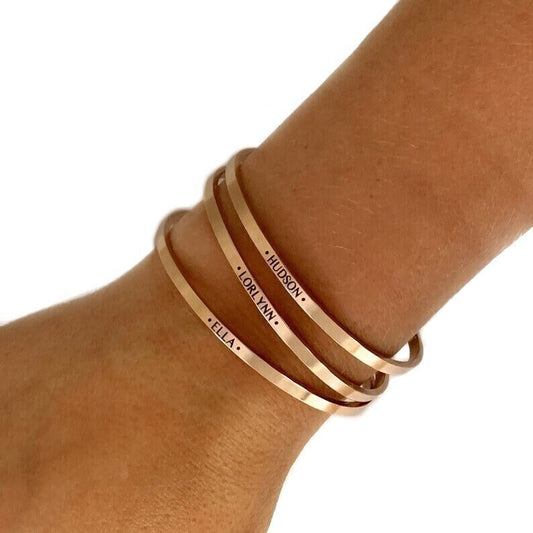 Personalized Skinny Cuff Bracelet, Name Bracelet, Custom Bangle Stacking Bracelets, Customizable Cuff Bracelet, Engraved Name Cuff Bracelet