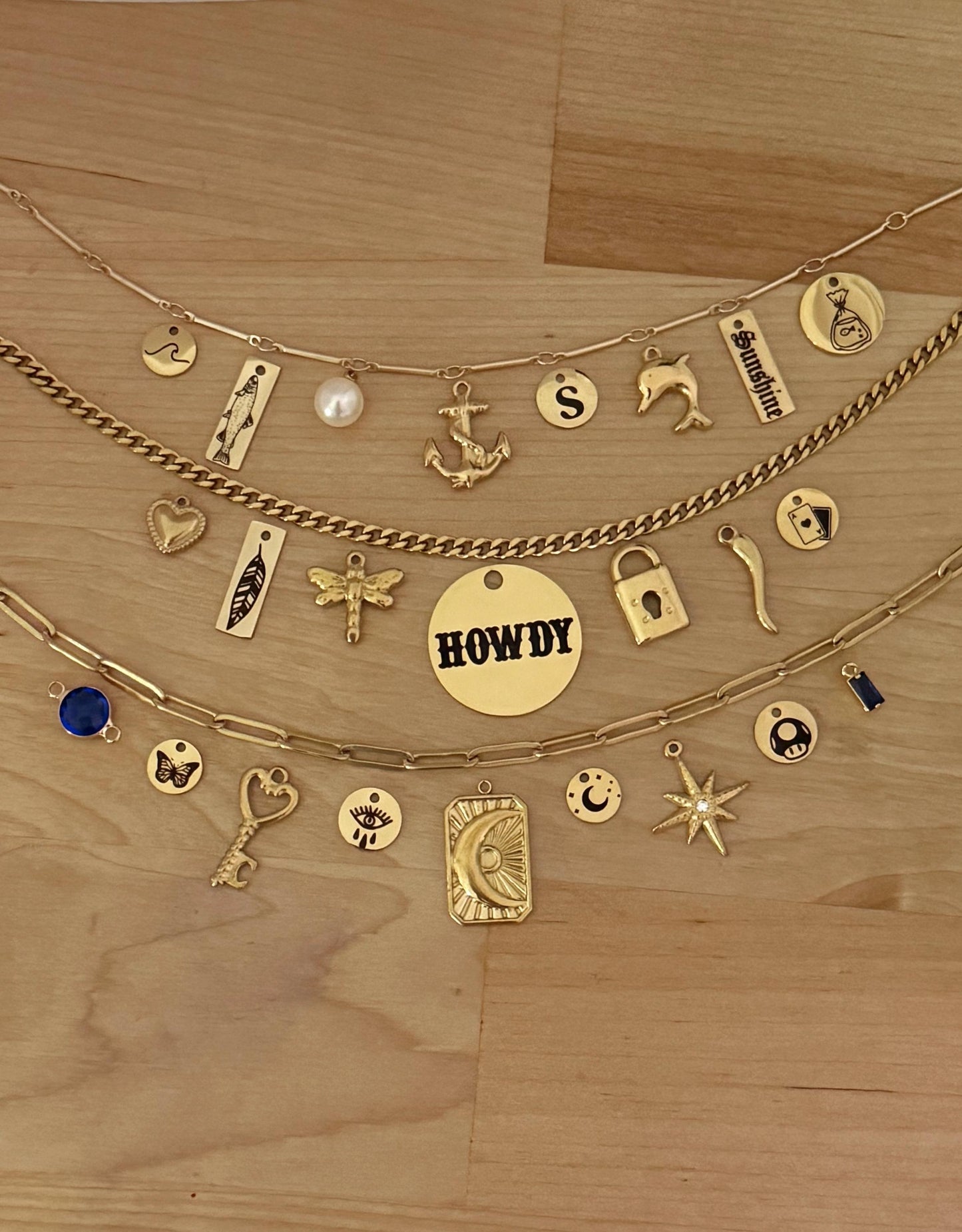 Gold Charm Necklace Charms, Gold Heart Charm, Engraved Gold Charm, Gold animal charm, Gold charm bracelet, Gold lock charm, small gold charm